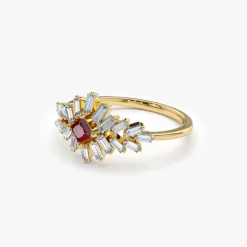 14K Baguette Diamond Ring with a Square Ruby