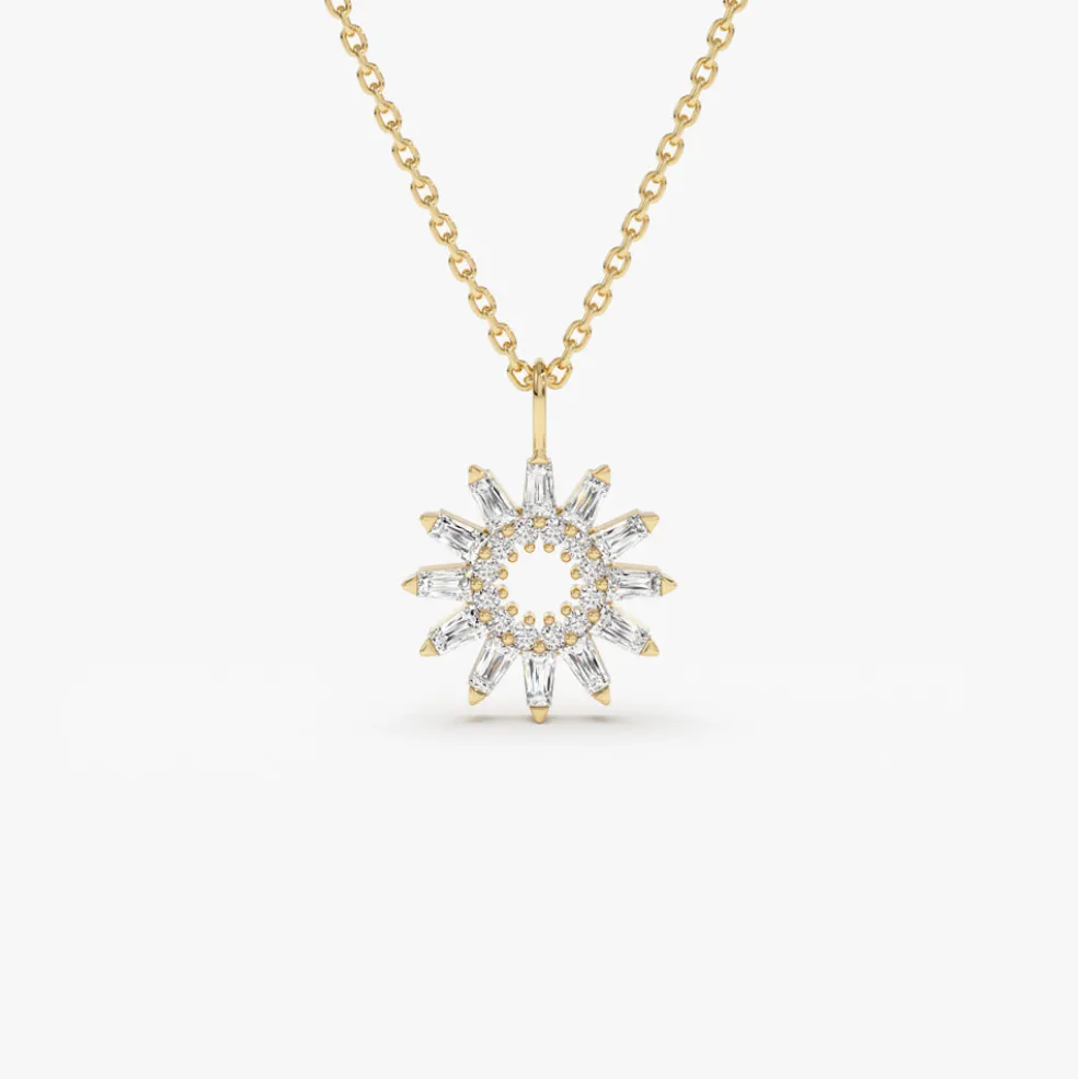 14k Baguette Diamond Star Pendant Necklace