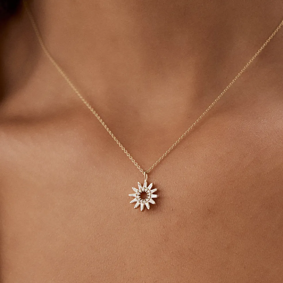 14k Baguette Diamond Star Pendant Necklace