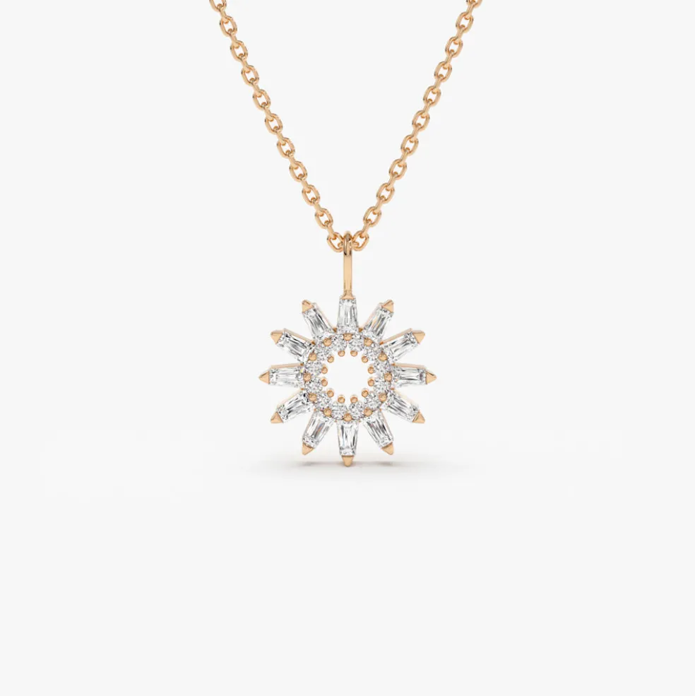 14k Baguette Diamond Star Pendant Necklace
