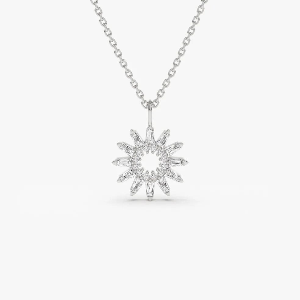 14k Baguette Diamond Star Pendant Necklace