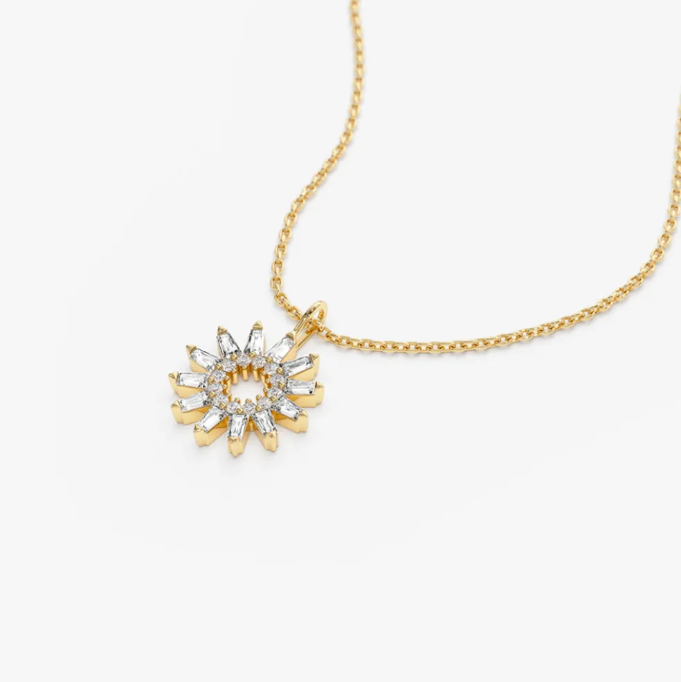 14k Baguette Diamond Star Pendant Necklace