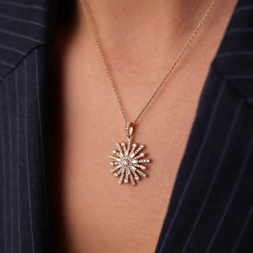 14k Baguette Diamond Unique Necklace