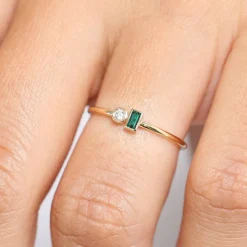 14k Baguette Emerald and Diamond Stackable Ring