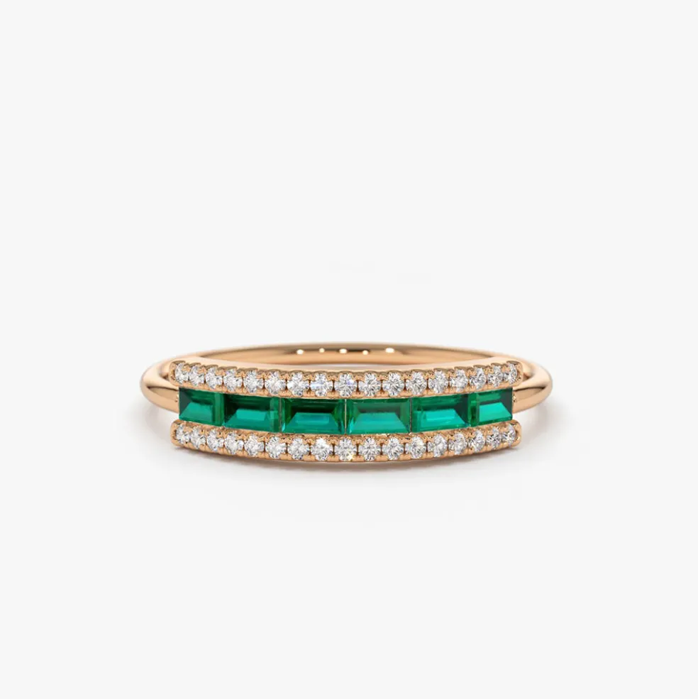 14k Baguette Emerald and Diamonds Ring