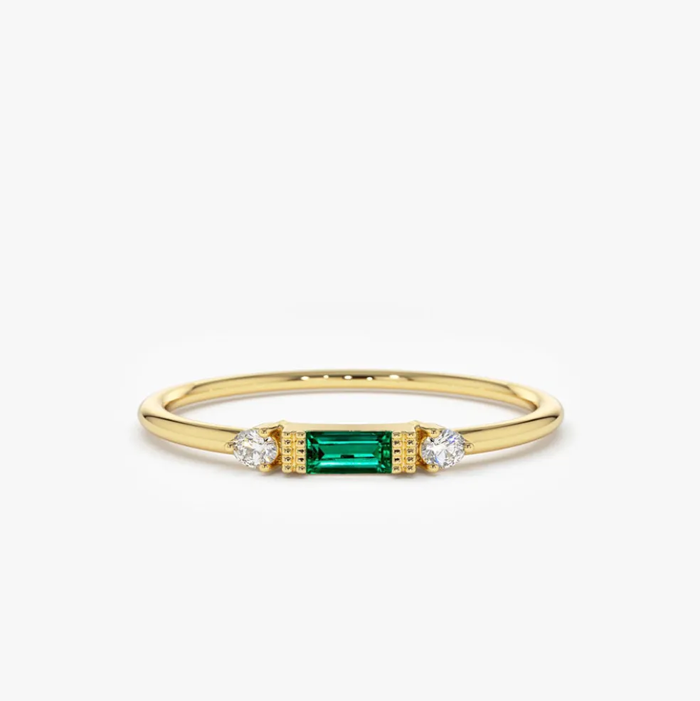 14k Baguette Emerald with Diamond Ring