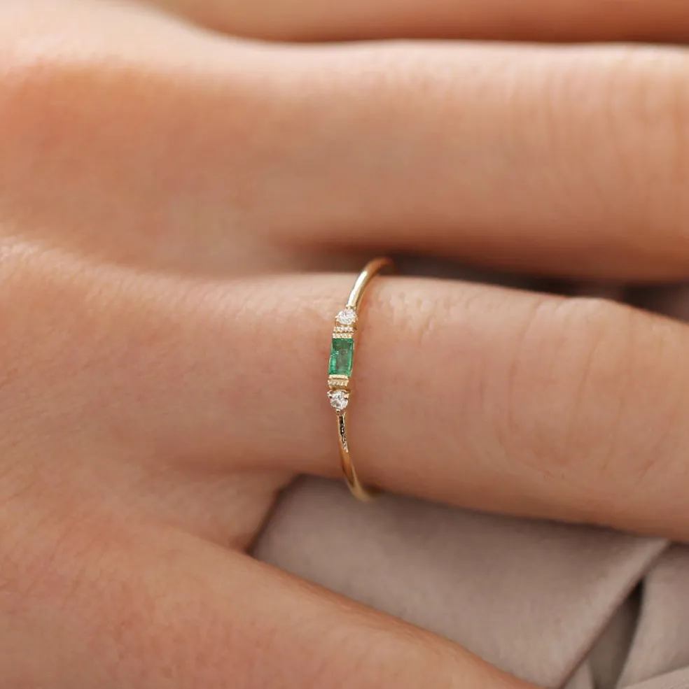 14k Baguette Emerald with Diamond Ring