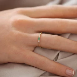 14k Baguette Emerald with Diamond Ring