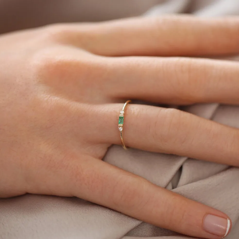14k Baguette Emerald with Diamond Ring
