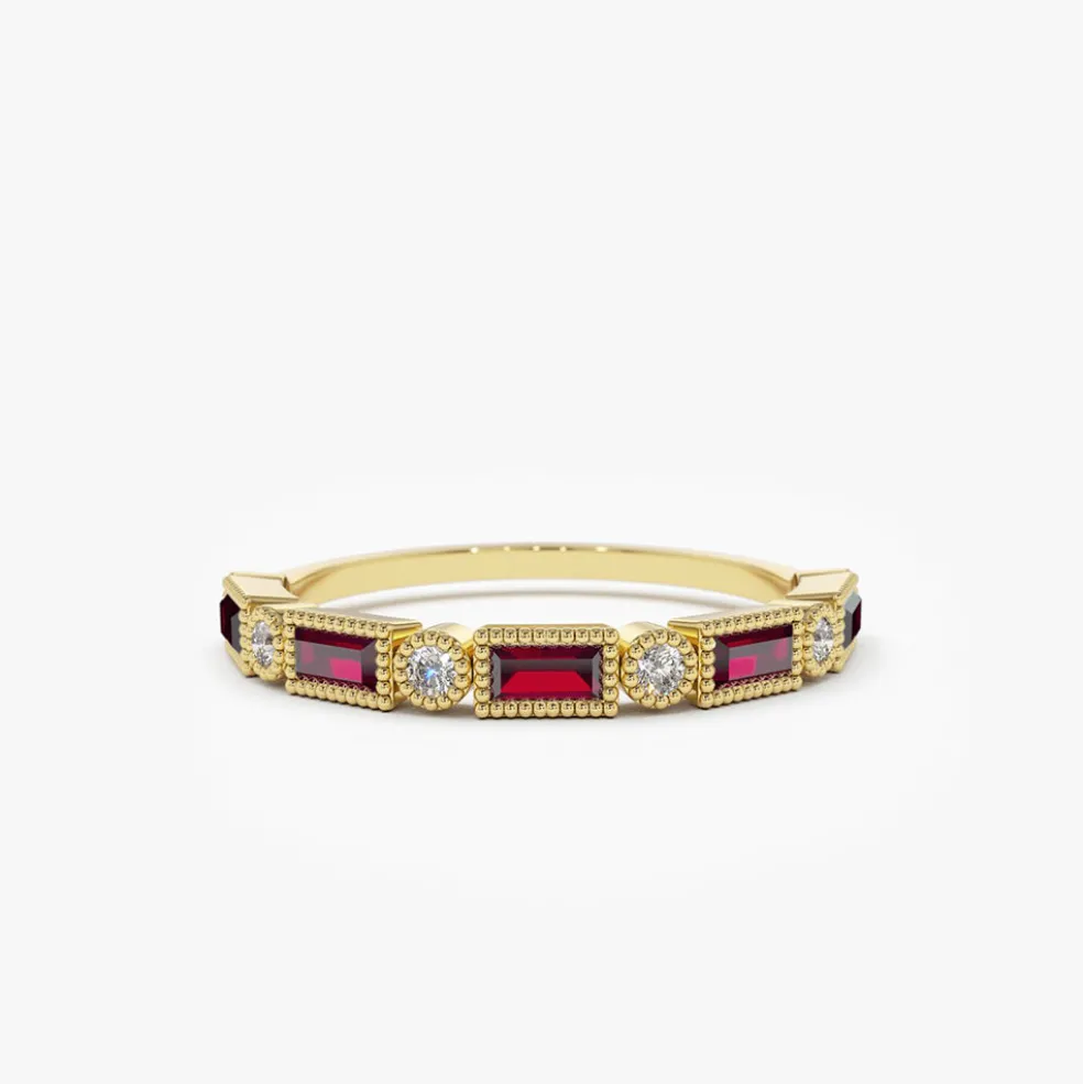 14k Baguette Ruby and Diamond Ring