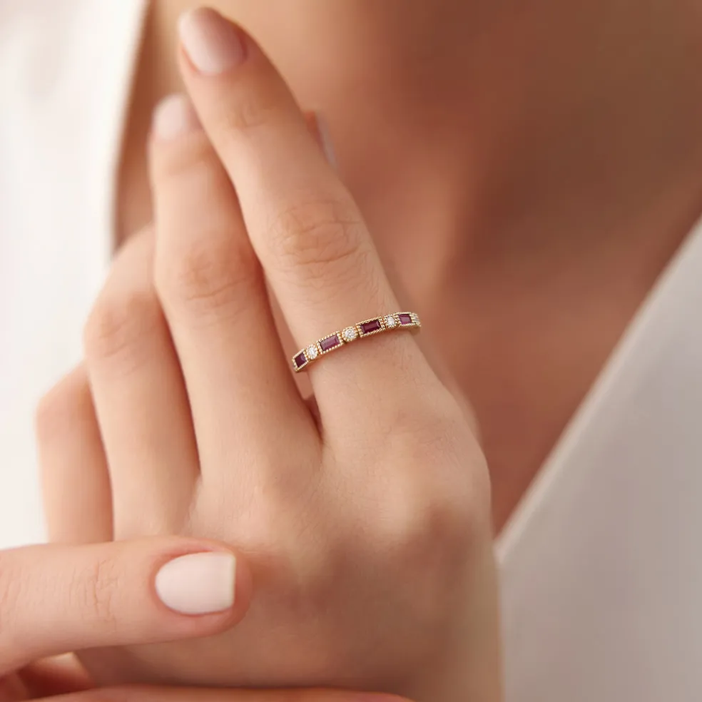 14k Baguette Ruby and Diamond Ring