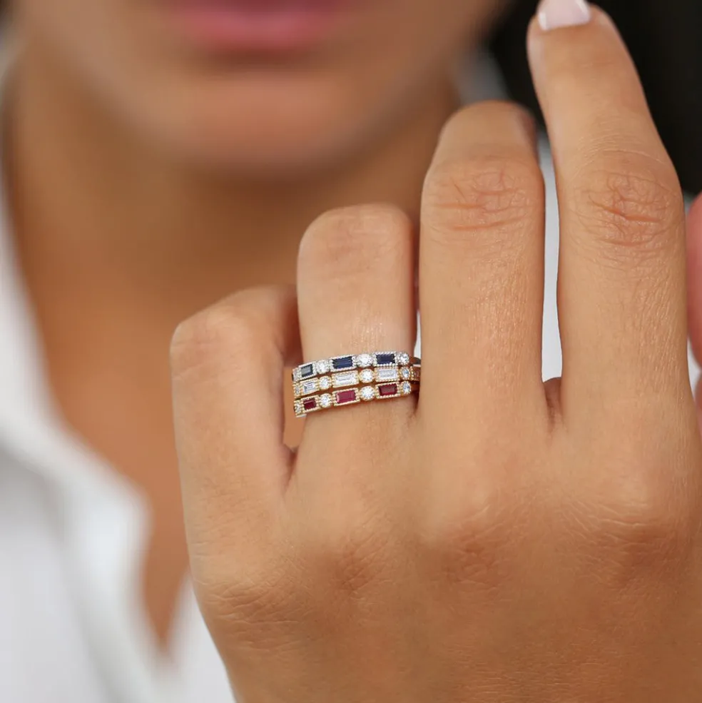 14k Baguette Ruby and Diamond Ring