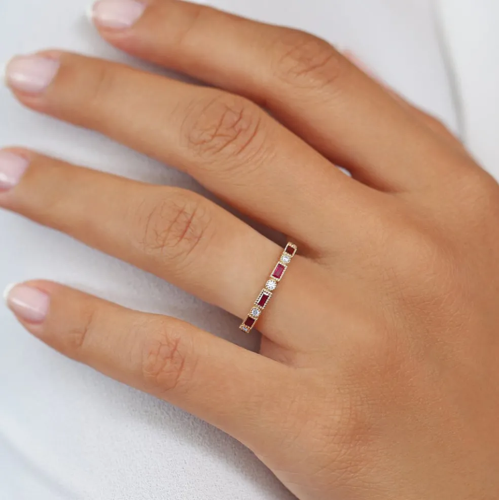 14k Baguette Ruby and Diamond Ring