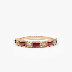 14k Baguette Ruby and Diamond Ring