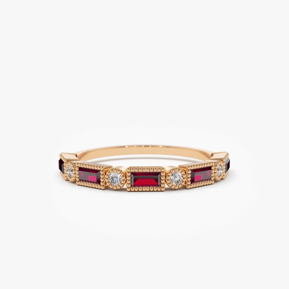 14k Baguette Ruby and Diamond Ring