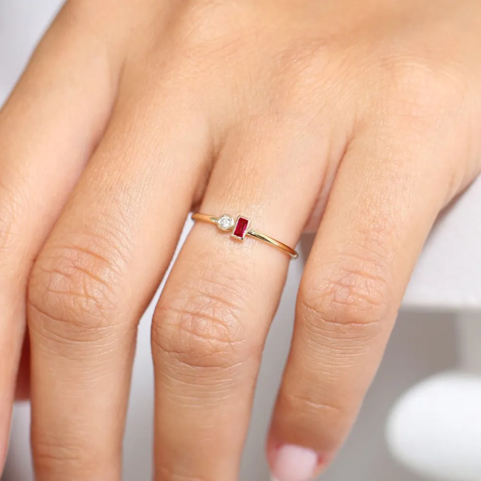 14k Baguette Ruby and Diamond Ring
