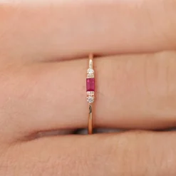 14K Baguette Ruby With Diamond Ring