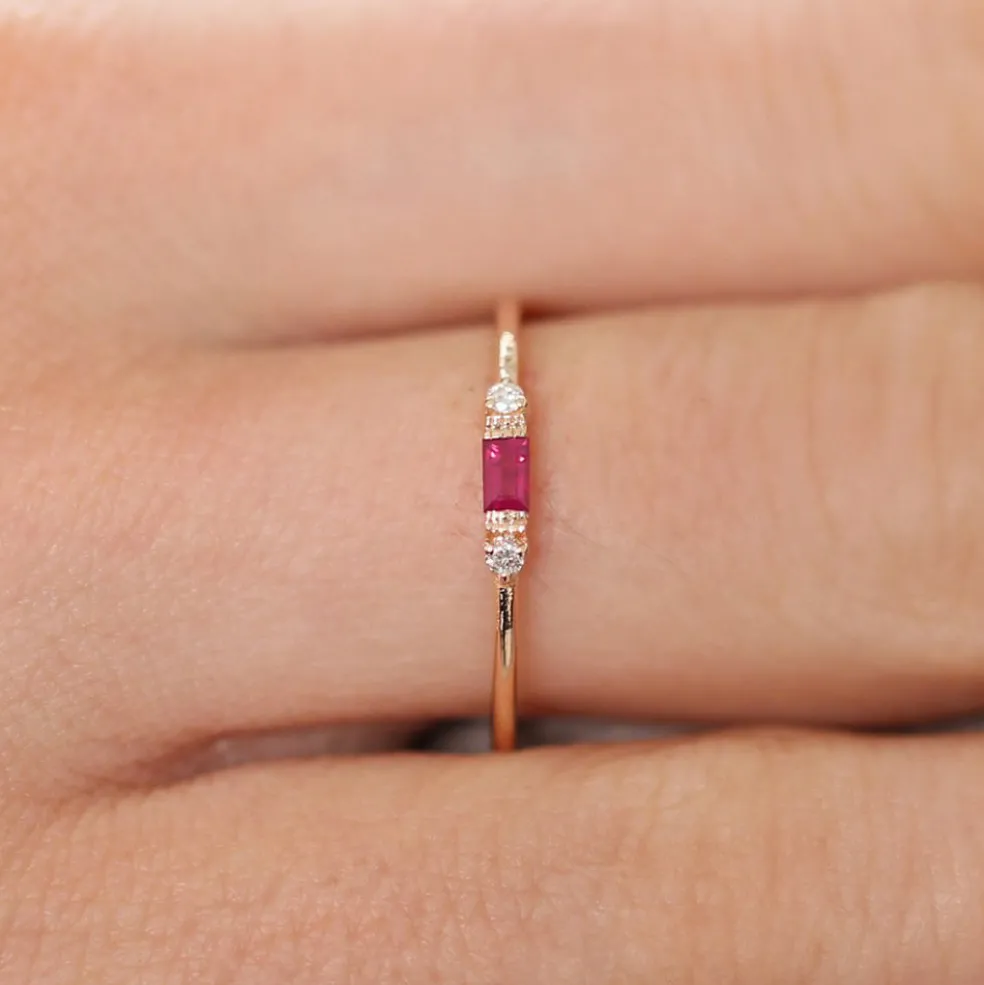 14K Baguette Ruby With Diamond Ring
