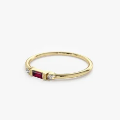 14K Baguette Ruby With Diamond Ring