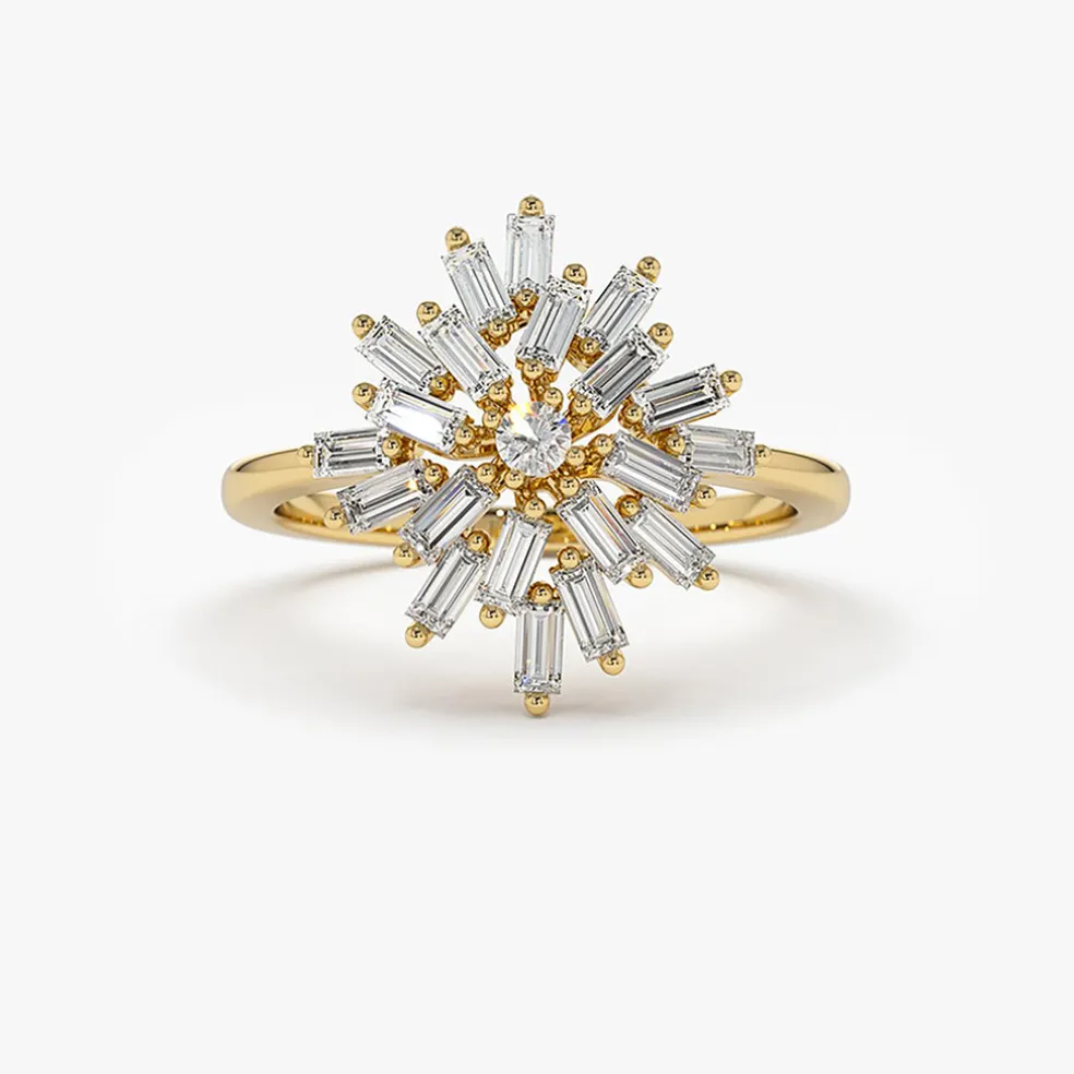 14K Ballerina Baguette Diamond Cluster Ring