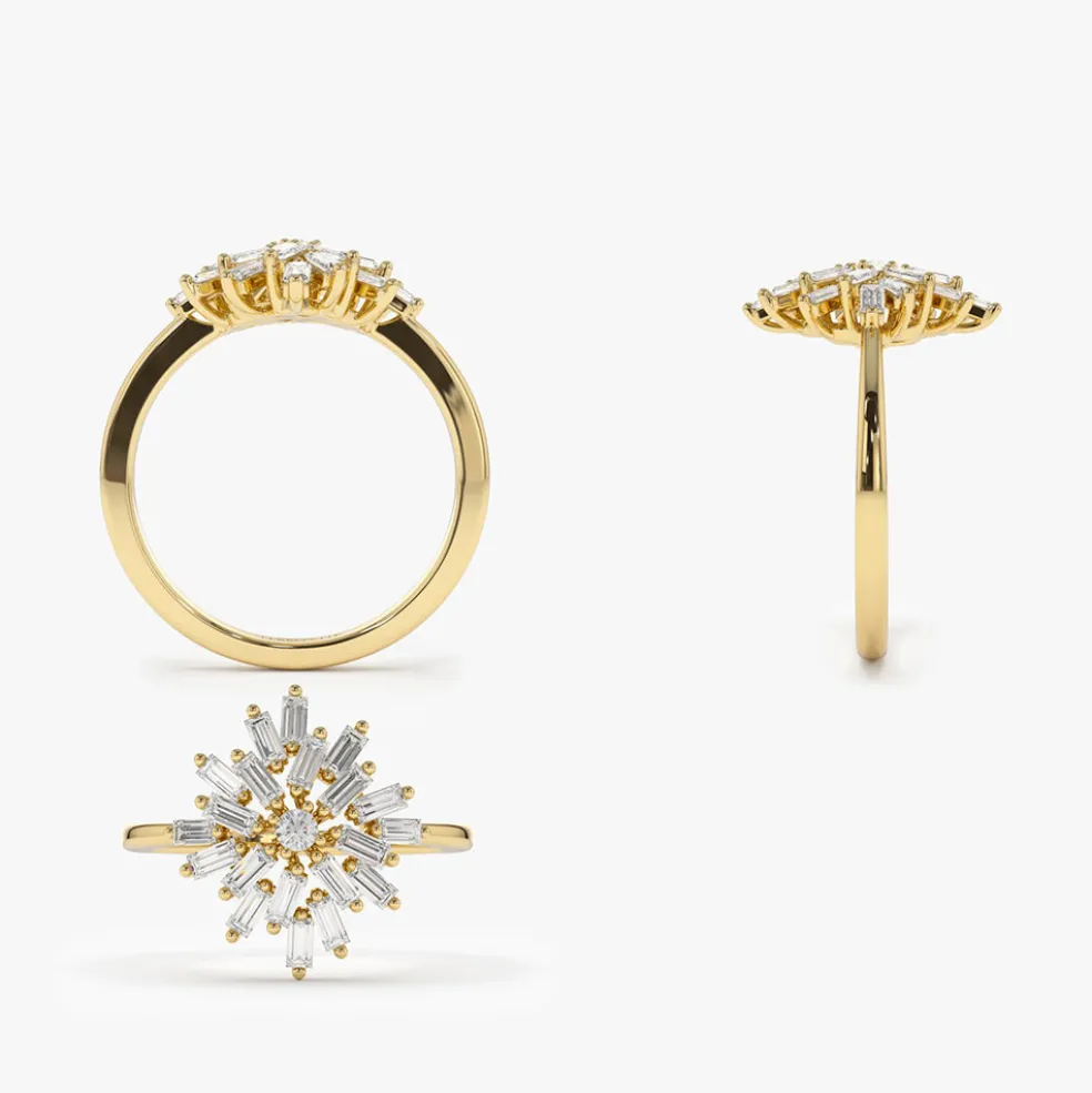 14K Ballerina Baguette Diamond Cluster Ring