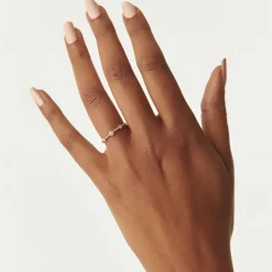 14k Bead Band Ring with Three Bezel Setting Diamonds