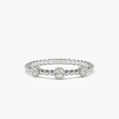 14k Bead Band Ring with Three Bezel Setting Diamonds