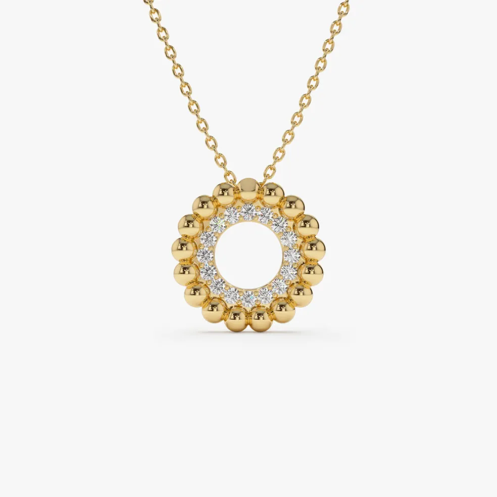 14k Beaded Diamond Circle Necklace