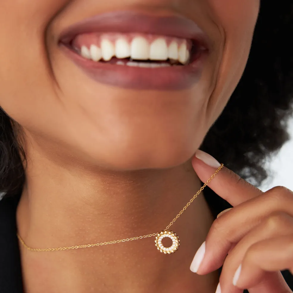 14k Beaded Diamond Circle Necklace