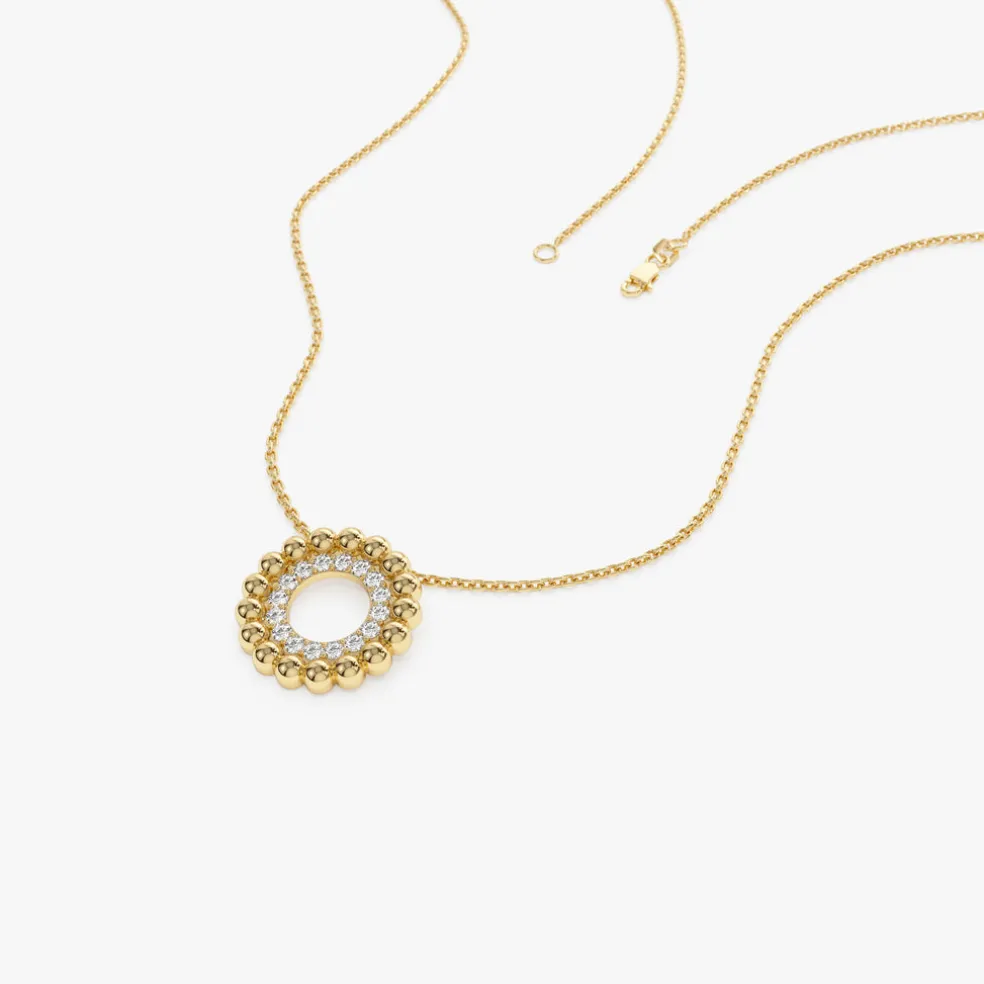 14k Beaded Diamond Circle Necklace