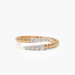 14k Beaded Diamond Cross Over Ring