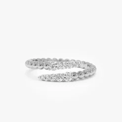 14k Beaded Diamond Cross Over Ring