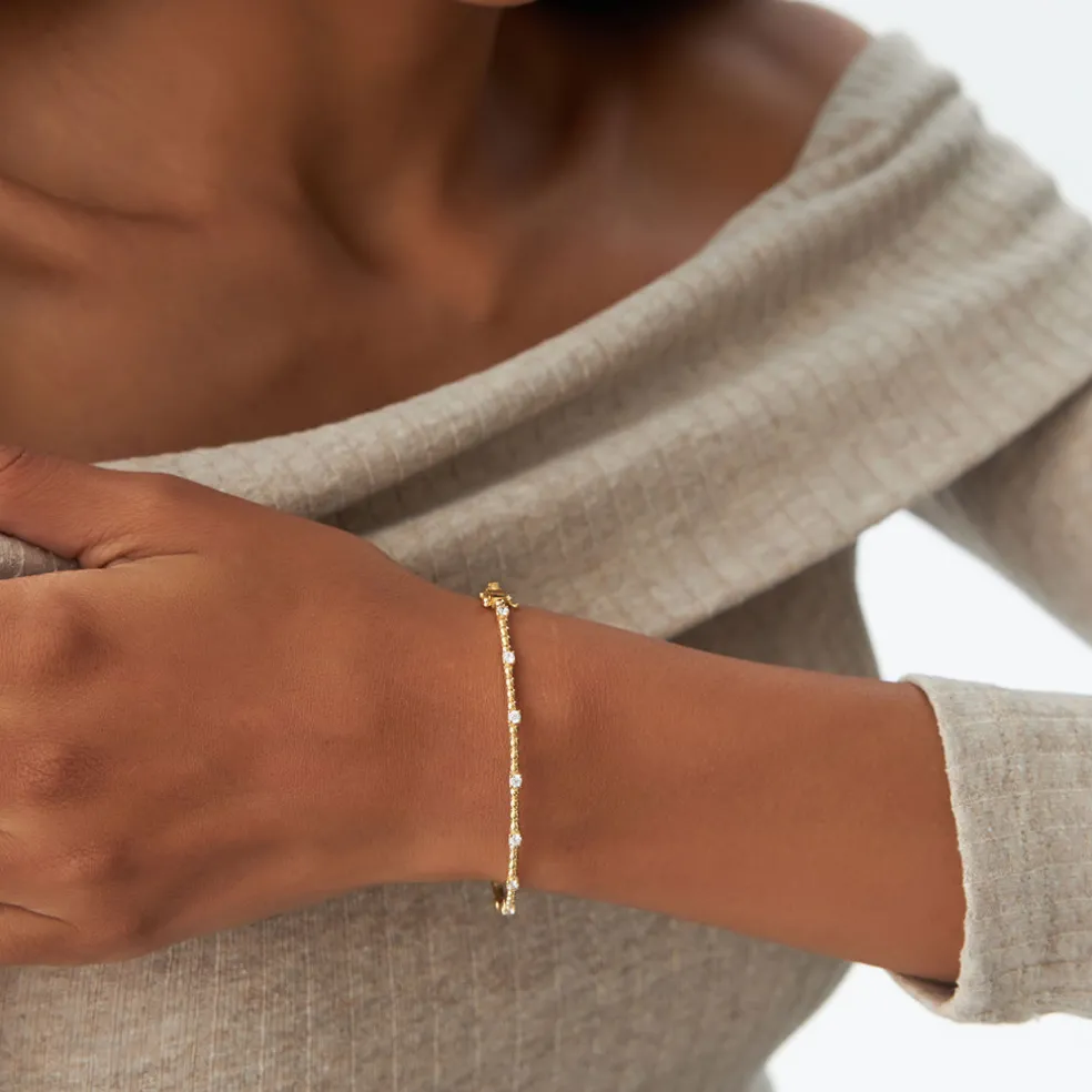14K Beaded Gold Diamond Bangle Bracelet