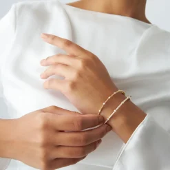 14K Beaded Gold Diamond Bangle Bracelet
