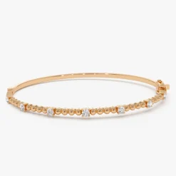 14K Beaded Gold Diamond Bangle Bracelet