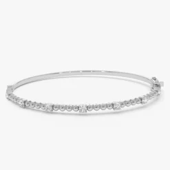 14K Beaded Gold Diamond Bangle Bracelet