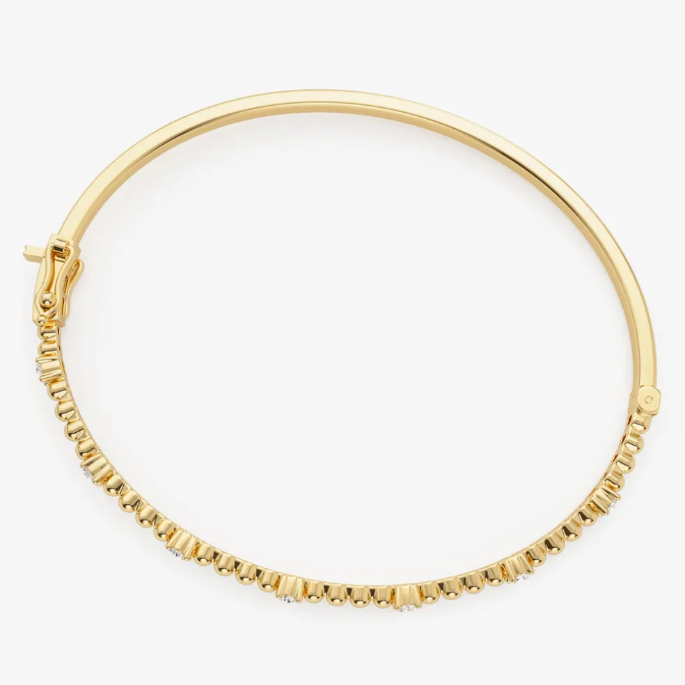 14K Beaded Gold Diamond Bangle Bracelet
