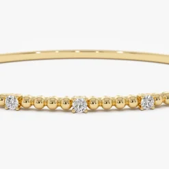 14K Beaded Gold Diamond Bangle Bracelet