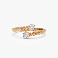 14k Beaded Open Bypass Diamond Illusion Ring