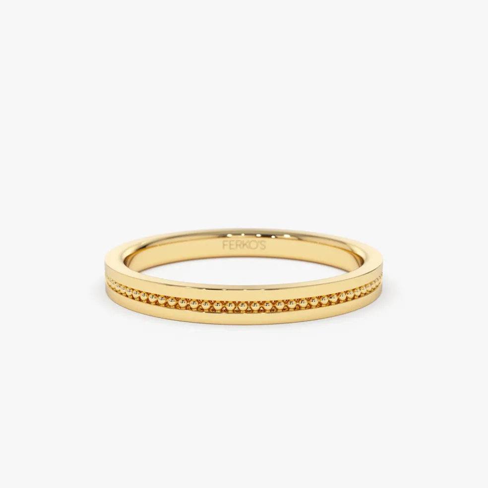 14k Beaded Stacking Gold Wedding Band