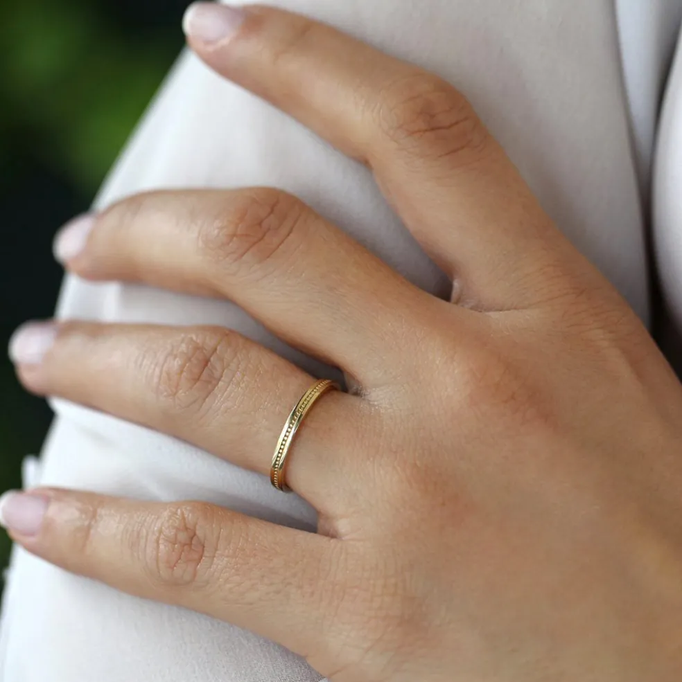 14k Beaded Stacking Gold Wedding Band
