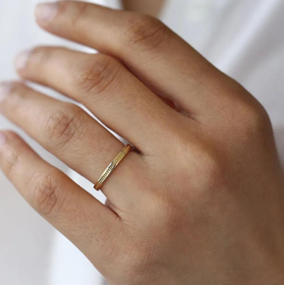 14k Beaded Stacking Gold Wedding Band