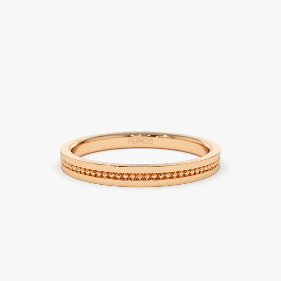 14k Beaded Stacking Gold Wedding Band