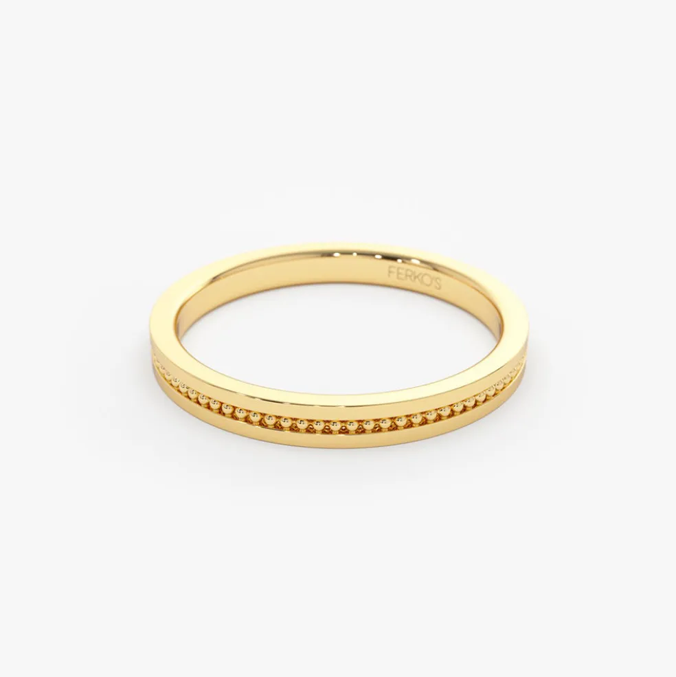 14k Beaded Stacking Gold Wedding Band