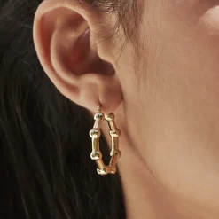 14k Beaded Tube Hoop Earrings