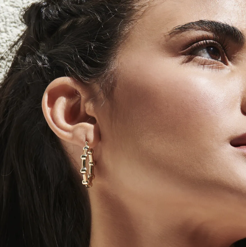 14k Beaded Tube Hoop Earrings