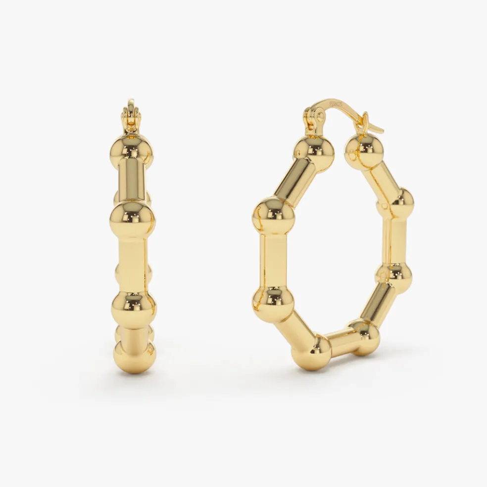14k Beaded Tube Hoop Earrings