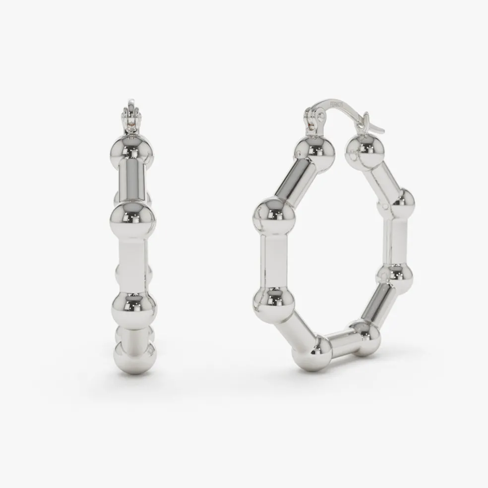 14k Beaded Tube Hoop Earrings