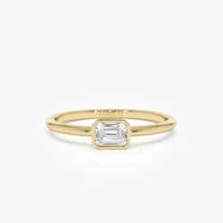 14k Bezel Set Emerald Cut Diamond Solitaire Ring