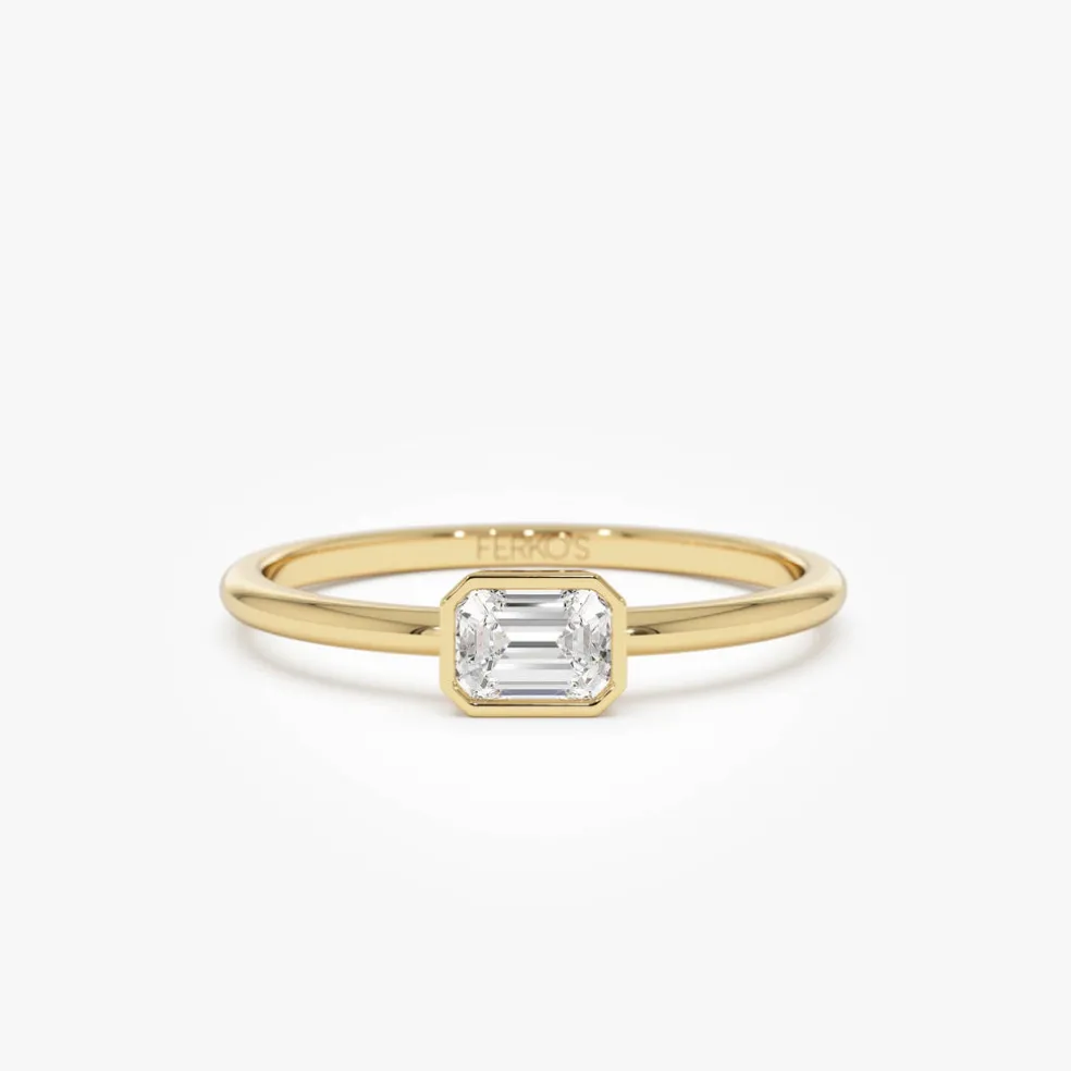 14k Bezel Set Emerald Cut Diamond Solitaire Ring